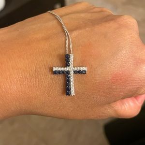 New 14K White Gold Blue Sapphire & Diamonique